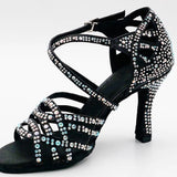 Rhinestone Ballroom Latin Dance Shoes Women Salsa Waltz Swing Sandals Heeled Shoes