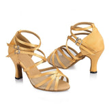 Satin Mesh Women Dance Shoes Latin Ballroom Salsa Soft Sole Customized Heel Colors