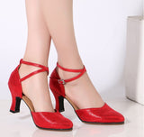 Women Modern Dance Shoes Black Red Latin Ballroom Salsa Shoes