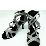 Salsa Latin Dance Shoes Women Gray ChaCha Rhinestone Ballroom Dancing Shoes Customizable