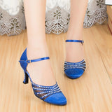 Satin Rhinestone Dance Shoes For Women Pointed Toe Modern Latin Ballroom Salsa Waltz Tango Dancing Shoes