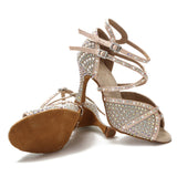 Soft Sole Latin Dance Shoes Tango Salsa Rumba Samba Ladies Pearl Rhinestone High Heels Women Sandals