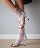 Women Silver Latin Dance Booties Customized Heel Ankle Ballroom Tango Bachata Dancing Shoes