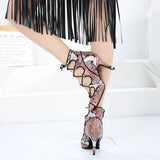 <transcy>Botas de baile de salón PU Salsa latina Tango Zapatos profesionales de bailarina con punta abierta Sandalias de baile con cordones</transcy>