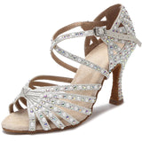Indoor Dance Shoes Tango Latin Salsa Rumba Samba Ballroom Party Rhinestone Pearl High Heels Women Sandals