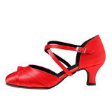 Red Modern Latin Dance Shoes Satin Customized Heel Ballroom Dancing Shoes