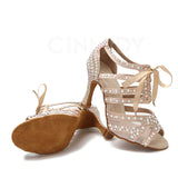 Rhinestone Pearl Dance Shoes Tango Rumba Samba Latin Ballroom Dance Performance Shoes Soft Sole Women Sandals