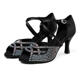 <transcy>Zapatos de baile latino para mujer, zapatos de baile de salsa de tacón alto con diamantes de imitación, zapatos de baile de salón de suela suave para mujer</transcy>