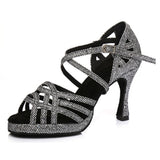 Silver Black Satin Women High Heels 10cm Latin Ballroom Salsa Dance Shoes Platform Party shoes
