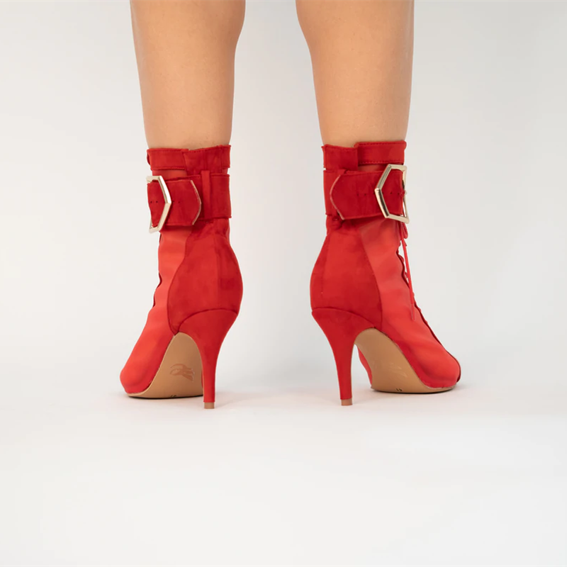 Red Boots Women Latin Salsa Ballroom Dancing Shoes Booties