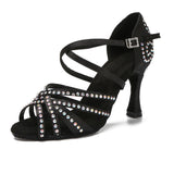 Satin Rhinestone Women Dance Shoes Black Blue Latin Ballroom Salsa Tango Custom Dancing Shoes Heels
