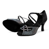 <transcy>Zapatos de baile latino para mujer, zapatos de baile de salsa de tacón alto con diamantes de imitación, zapatos de baile de salón de suela suave para mujer</transcy>