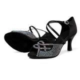 Woman Latin Dance Shoes for Girls Rhinestone High Heel Salsa Dancing Shoes Women Soft Sole Ballroom Dance Shoes
