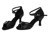 Brown Black Latin Dance Shoes For Women Rhinestone Buckle Ballroom Tango Salsa Dancing Shoes