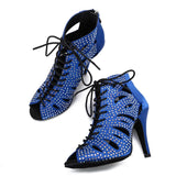 Women Social Ballroom Dance Ankle-High Boots Rhinestone Latin Salsa Tango Professional Indoor Sport Dancing Shoes
