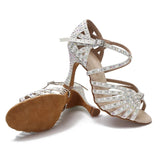 Indoor Dance Shoes Tango Latin Salsa Rumba Samba Ballroom Party Rhinestone Pearl High Heels Women Sandals