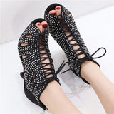 Social Ballroom Dance Ankle Boots Rhinestone Latin Salsa Tango Professional Dancing Shoes