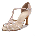 Rhinestone Dance Shoes Tango Latin Salsa Rumba Samba Ballroom Party Ladies Wedding High Heels Customized