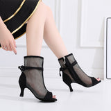 Soft Sole Dance Shoes Red Black Women High Heeled Tango Ballroom Dance Boots Girls Mesh Salsa Dancing Shoes
