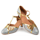 Sequined Cloth Modern Dancing Shoes Women Closed Toe Soft Bottom Ballroom Latin Dance Shoes Heel