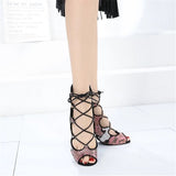 <transcy>Botas de baile de salón PU Salsa latina Tango Zapatos profesionales de bailarina con punta abierta Sandalias de baile con cordones</transcy>
