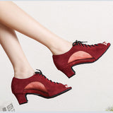 Women Flock Latin Dance Shoes Girls Lace-up Salsa Bachata Dancing Shoes for Women Soft Bottom Square Heel 5cm/10cm Shoes