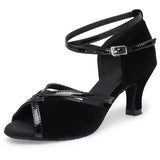 <transcy>Salón de baile Salsa latina Swing Tango Zapatos de baile Sandalias de baile con punta abierta para mujer con suela de gamuza suave</transcy>
