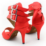 Red Satin Dance Boots For Women Ladies Buckle Suede Soft Bottom Latin Ballroom Salsa Dancing Shoes