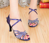 Women Ballroom Latin Dance Shoes | Blue Salsa Tango Shoes | Rhinestone | Danceshoesmart
