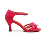 Red Flock Latin Ballroom Dance Shoes For Women Girls Soft Bottom Customized Heels Salsa Dancing Shoes