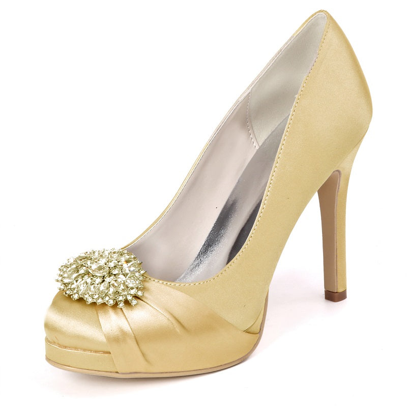 Women Fashion Rhinestone High Heel Shoes Round Toe Platform Wedding Pumps Elegant Shoes