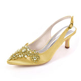 Satin Rhinestone Wedding Pumps 6cm Stiletto Heel Women Bride High Heel Shoes With Rhinestone