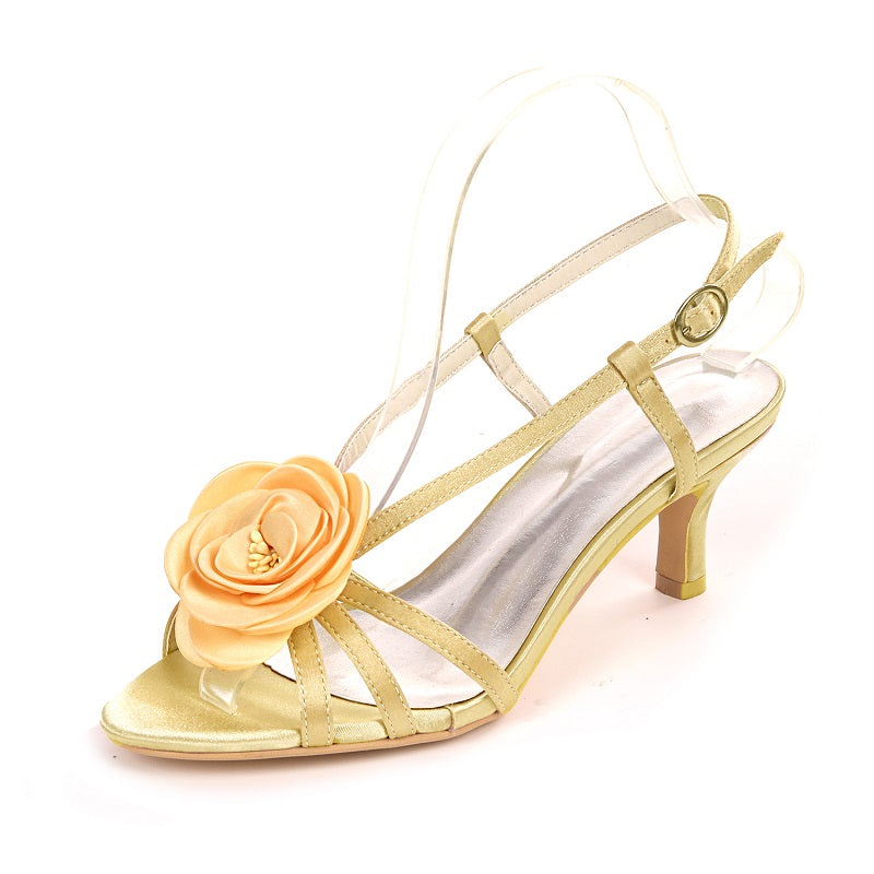 Women Pumps Satin Flower 6cm High Heel Shoes For Wedding Party