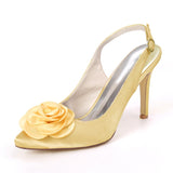 Women's Satin Heel Pumps With Flower Sandals For Wedding Party