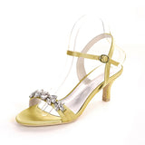 Ladies Women Sandals Satin Rhinestone Wedding Party Fashion Shoes 6cm Heel