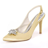 Women's Satin Stiletto Heel Closed Toe Pumps Sandals With Rhinestone