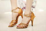 <transcy>Zapatos de satén para baile latino | De baile de diamantes de imitación de bronce para mujer | Danceshoesmart</transcy>