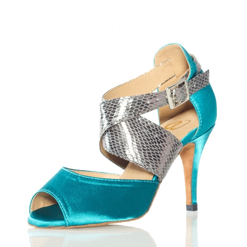 <transcy>Zapatos de baile para mujer azul | Zapatos de salsa de salón de satén | Fondo de gamuza suave | Danceshoesmart</transcy>