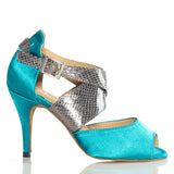 <transcy>Zapatos de baile para mujer azul | Zapatos de salsa de salón de satén | Fondo de gamuza suave | Danceshoesmart</transcy>