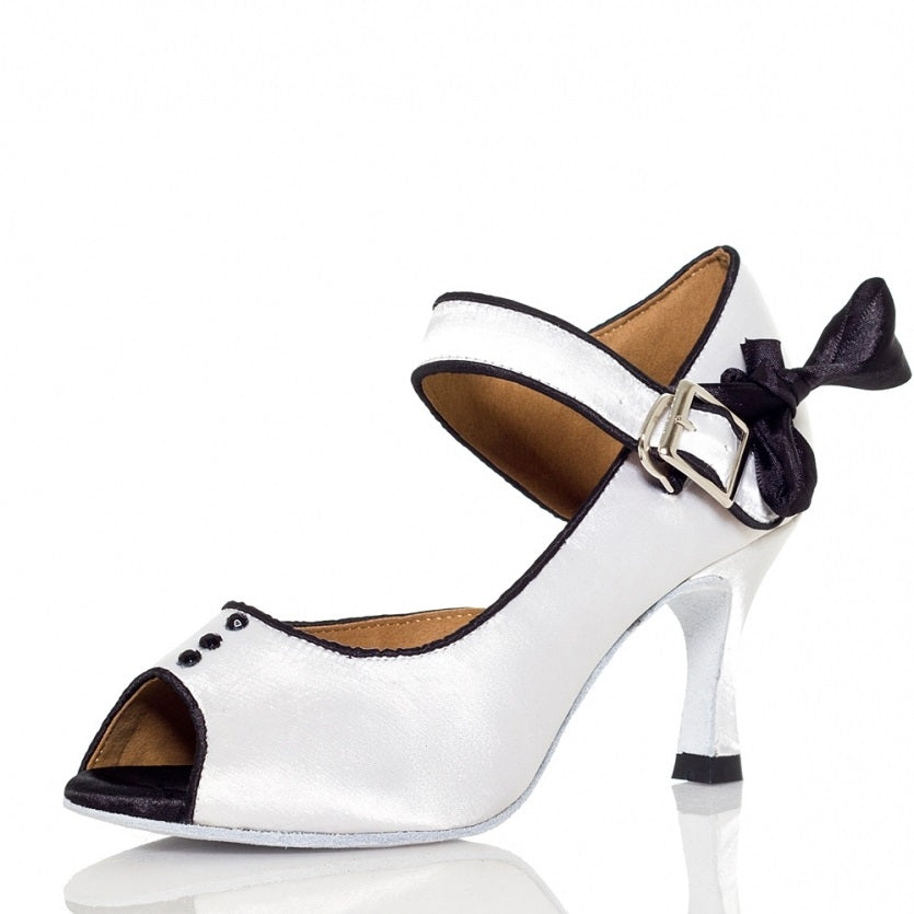 <transcy>Атласная обувь для латинских бальных танцев | Bow Обувь для танцев сальсы | Белый Розовый | Danceshoesmart</transcy>