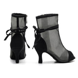Soft Sole Dance Shoes Black Yellow Women High Heeled Tango Ballroom Dance Boots Girls Mesh Salsa Dancing Shoes