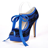 Women's Stiletto Heel Peep Toe Platform Pumps Sandals With Bowknot 12.5cm Heel Shoes For Wedding Party