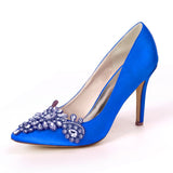 Women's Satin Rhinestone Wedding Shoes Spring Summer Autumn Elegant Pointed Toe Pumps