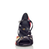 <transcy>Zapatos de baile latino de satén negro para mujer Zapatos de baile de interior con flores</transcy>