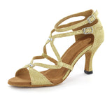 <transcy>Mujer Salón Dorado Zapatos de baile Ante Suela suave Salsa Zapatos de baile latino</transcy>