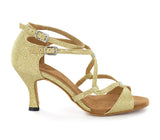 <transcy>Mujer Salón Dorado Zapatos de baile Ante Suela suave Salsa Zapatos de baile latino</transcy>
