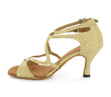 <transcy>Mujer Salón Dorado Zapatos de baile Ante Suela suave Salsa Zapatos de baile latino</transcy>