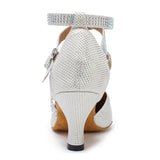 Rhinestone Latin Dance Shoes Woman Heel Ballroom Tango Salsa Dancing Shoes Gold Silver Sandals