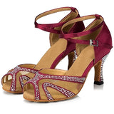 Rhinestones Ballroom Dance Shoes Women Latin Salsa Bachata Performance Dance Shoes Soft Suede Sole