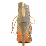 Women Zipper Latin Tango Dance Shoes Glitter Salsa For Girls Ballroom Dancing Boots Customized Heel Gold Green